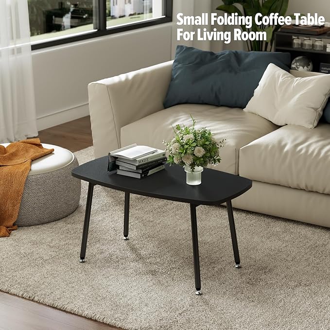 WOHOMO Folding Coffee Table Small Black Coffee Tables for Living Room Portable Simple Modern Rectangular Center Table for Small Spaces,No Assembly, 31.5 * 15.7 * 17.7IN, Black