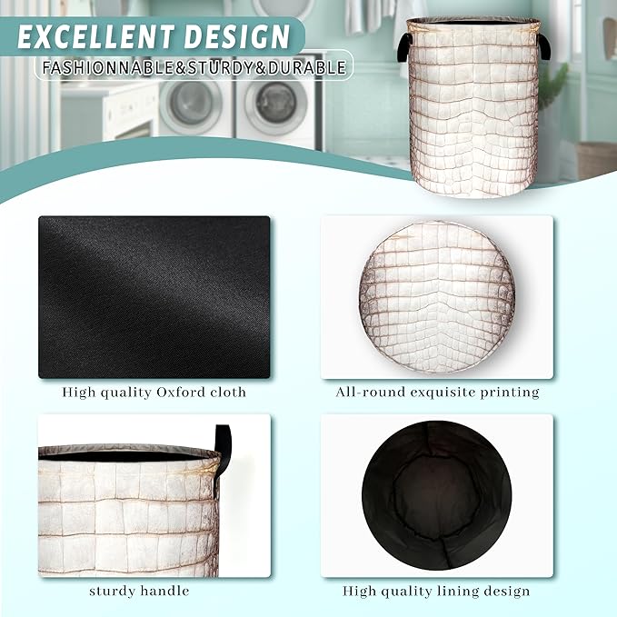 Crocodile Skin Texture Pattern Laundry Basket Foldable Oxford Cloth Laundry Hamper With Handle Portable Clothes Storage Basket 18.9 X 16.5 Inch Storage Bag For Laundry Room/Bathroom/Bedroom
