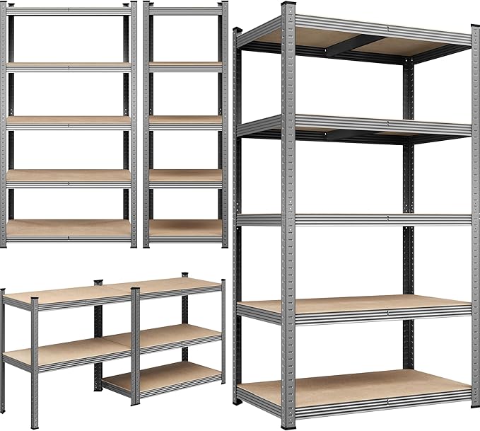 Yaheetech Standing Shelf Units, 5 Tier Storage Shelf, Heavy Duty Shelving, Adjustable Garage Shelves, Utility Rack Shelf Unit, Basement Warehouse Shed, 35.5" Wx 16" D x 71" H - Light Gray