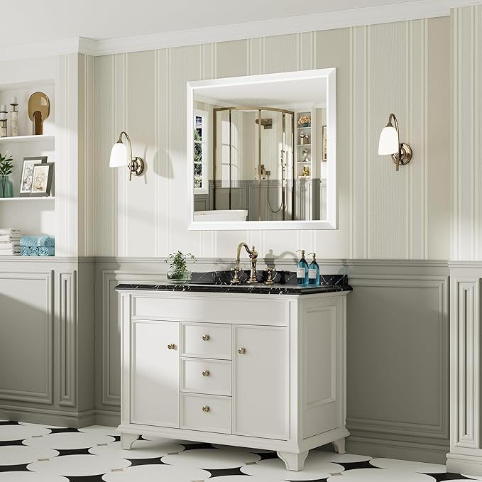 40x36 Inch White Bathroom Mirror for Wall, Thick Metal Framed Rectangle Mirrors for Over Sink, Bedroom, Living Room, Entryway, Anti-Rust, HD Tempered Glass