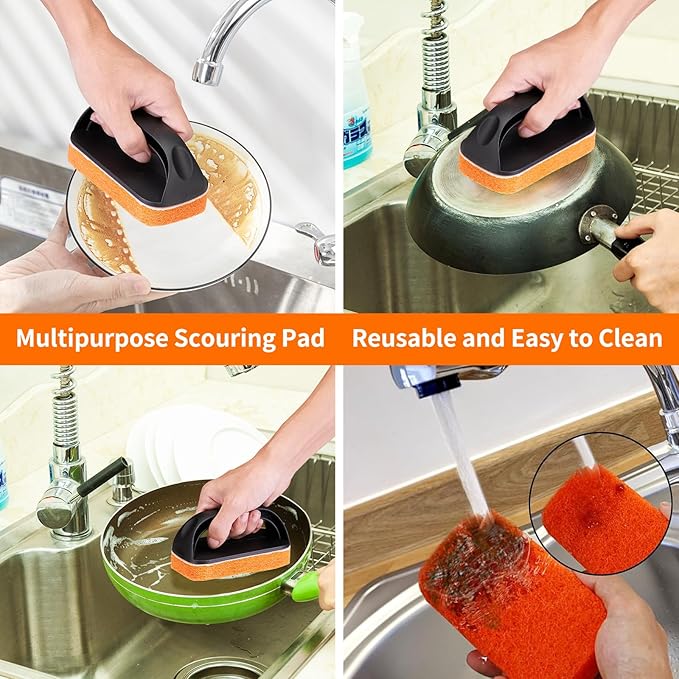 Griddle Cleaning Kit for Blackstone,Scouring Pads Brush with Handle-Flat Top Grill Cleaner Accessories, Non-Scratch Grill Scrubbers Tool,Griddle Scrubbing Pads for Cleaning Kitchen, Bathroom