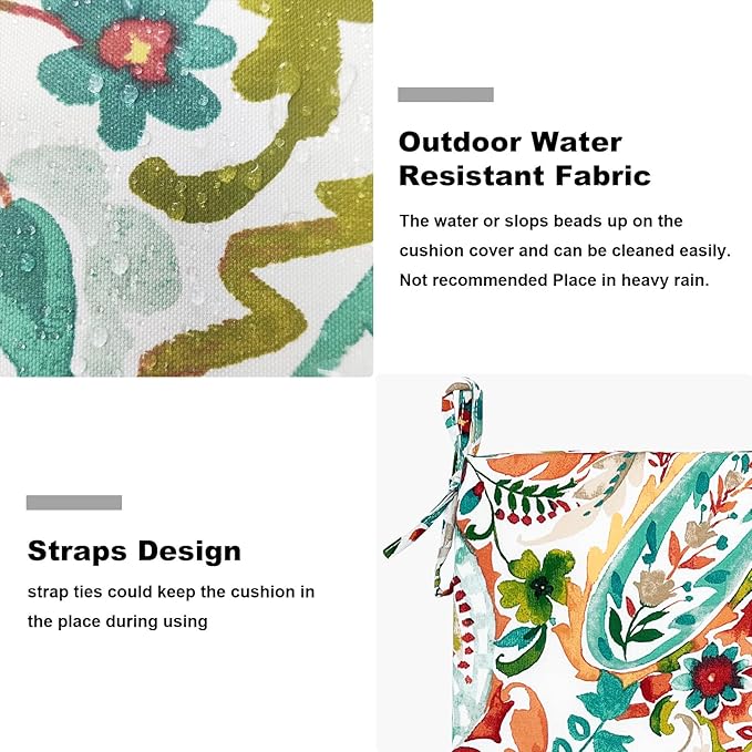 Set of 2 Outdoor Square Chair Cushions 18.5"x16"x2" for Patio, Water Resistant Patio Dining Seat Pads Replacement for Kitchen Garden and Outdoor Furniture Decoration - Pretty Paisley