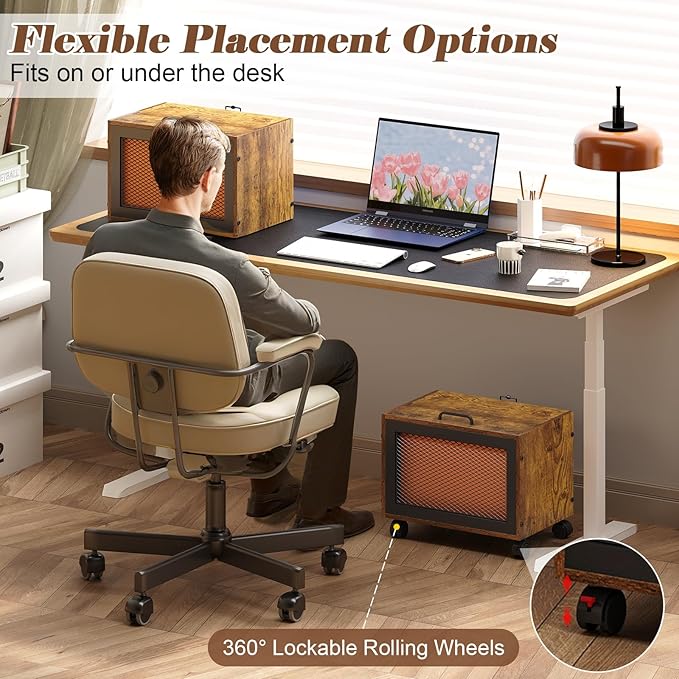 Rolling File Cabinet with Lid, Hanging File Organizer Box with Wheels for Home Office, Under Desk Small Filing Cabinet, Single Drawer Mobile Document Storage Basket for Letter and Legal Size