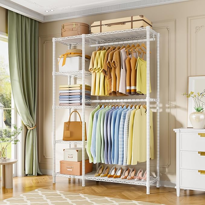 Ulif F2 Clothes Rack, 5 Tiers Heavy Duty Garment Rack for Bedroom, Freestanding Adjustable Closet Storage Organizer, 45" W x 14.5" D x 78.3" H, Load 630lbs, White