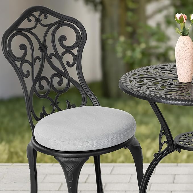 NUU GARDEN Patio 3-Piece Bistro Set with Olefin Cushions, Patio Chairs and Outdoor Round Table with Umbrella Hole, Cast Aluminum Patio Set for Lawn, Garden, Porch, Poolside, Black