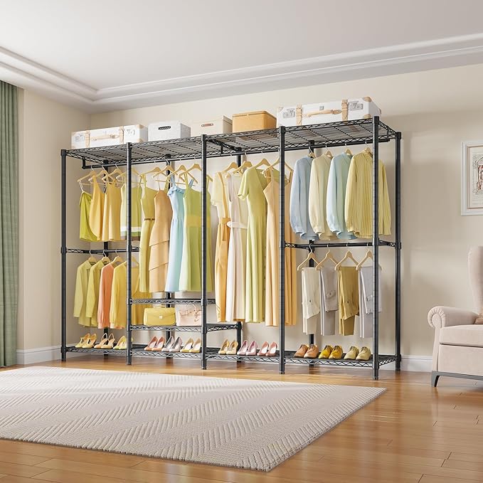 VIPEK V40 Plus Extra Large Clothes Rack Heavy Duty Clothing Rack for Hanging Clothes, Multi-Functional Closet Organizer System Freestanding Wardrobe Closet for Bedroom, Max Load 1300lbs, Black