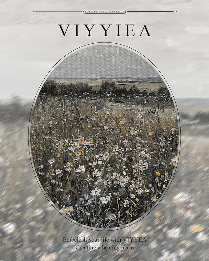 VIYYIEA Gold Framed Wall Art Canvas Print Home Decor Landscape Room Decor Art Meadow with Flowers Vintage Wall Art Decor Modern Farmhouse Decor Cottagecore Prints Bedroom Bathroom Office 13x16in