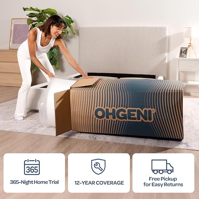 OhGeni 10 Inch Twin Size Mattress, Cooling Gel Memory Foam, Single Bed Mattresses in a Box, Cool Surface Touch, Medium,Ergonomic Support & Pressure Relief, CertiPUR-US Certified Foam, Designed in USA