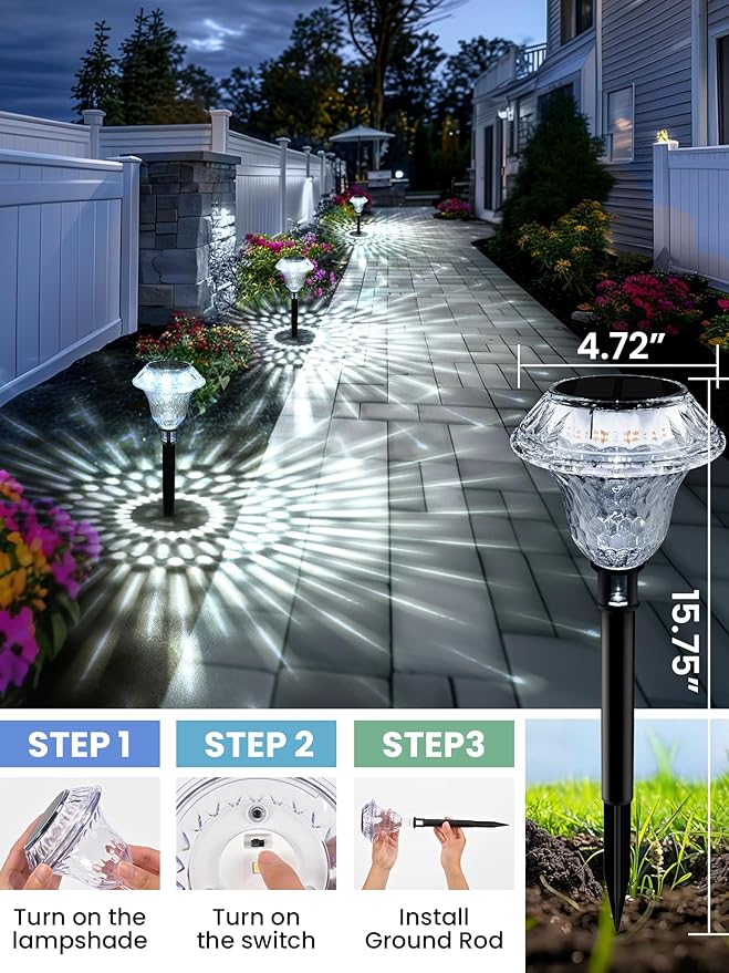 SOLPEX Solar Pathway Lights Garden Decor for Yard, Garden Lights Solar Powered Waterproof Landscape Lighting, Solar Outdoor Lights Porch Decor for Path Walkway Driveway (8 Pack Cold White)