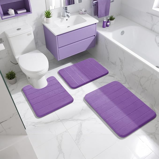 Yimobra Memory Foam Bath Mat, Super Soft Absorbent Bathroom Rug Non Slip 24x17 Inch, Quick Dry, Machine Washable Floor Carpet for Tub Shower, Home Decor Accessories, Lavender