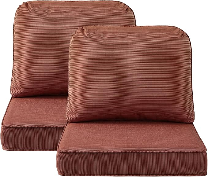 Outdoor Cushions for Patio Furniture Set of 2, 24"x24" Water Repellent Chair Cushions Removable Seat Bottom & Back Cushion Covers for Chair, Sofa, Couch, Dark Yellow Tan Stripe