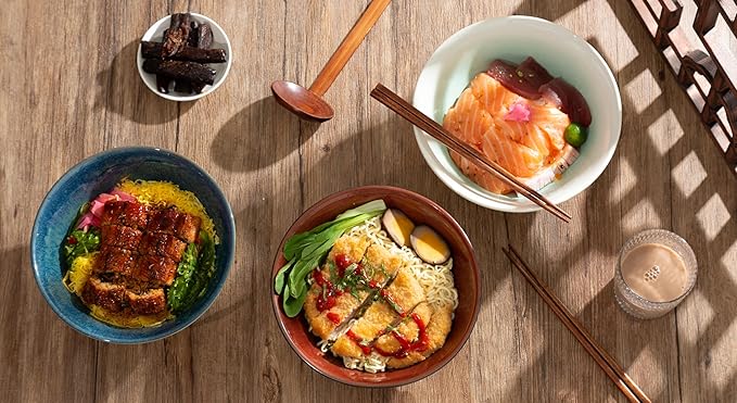 8 Inch Ceramic Ramen Bowl Set of 2, 40oz Japanese Bowls with Spoons & Chopsticks,Durable,Microwave & Dishwasher Safe,Perfect for Ramen,Pho,Salad,Soup,Noodles，Mixing bowls（Verdant）