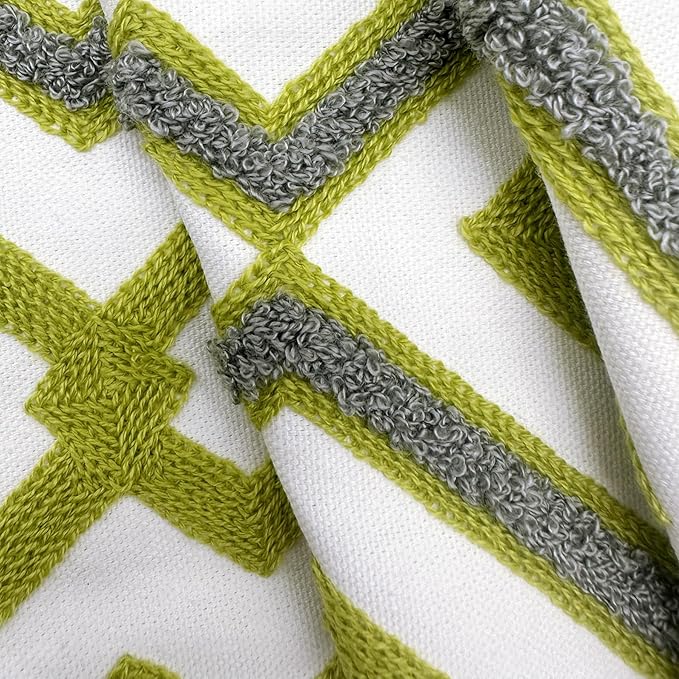 Alysheer Embroidered Lumbar Decorative Throw Pillow Cover 12"x 20", Classic Boho Geometric Embroidery Pattern Cotton Rectangular Cushion Case for Sofa Couch Living Room Bedroom(Green Grey)