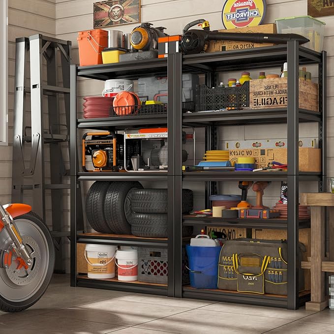 REIBII Storage Shelves 2500LBS Metal Shelving Adjustable Garage Shelving 5 Tier Garage Storage Shelves for Closet Kitchen Pantry 24.4''W X 16.4''D X 60''H