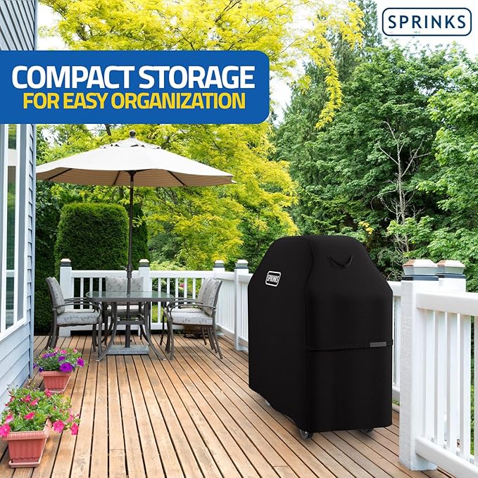 SPRINKS® Grill Cover Weatherproof Grillcover for Weber, Napoleon, Enders - Extra Handles Gas Grill Oxford 600D Fabric [64in x 24in x 48in] - Black