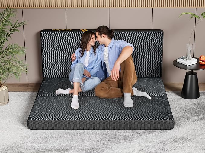 Vamcheer Foldable Mattress Queen Size, 6 inch Folding Mattress, Tri-fold Memory Foam Mat with a Collapsible and Washable Cover, Handle & Non-Slip Bottom for Travel/Guest, 78"x58"x6", Grey