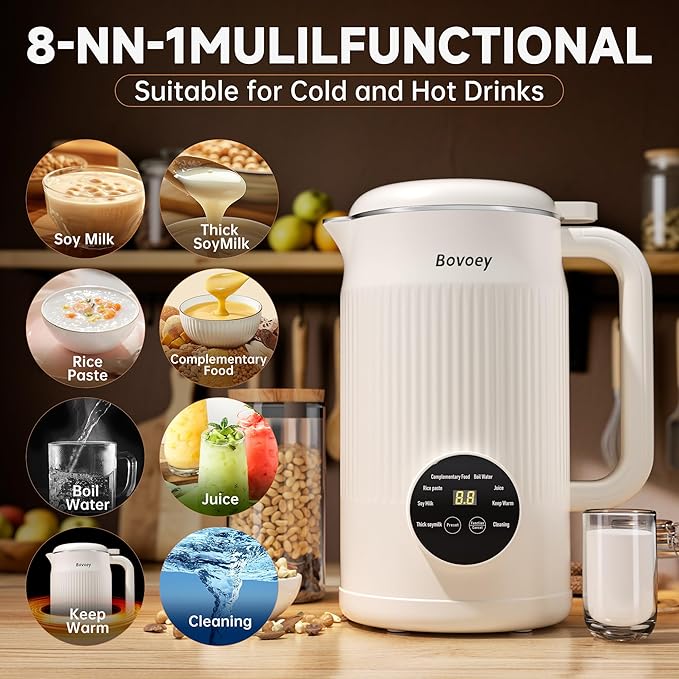 Nut Milk Maker Machine, Automatic Nut Milk Maker Almond Homemade Milk, Plant-Based Milk Almond Milk Maker, 40oz Soy Milk Maker Delay Start/Self Clean/Boil Water/Keep Warm (White)