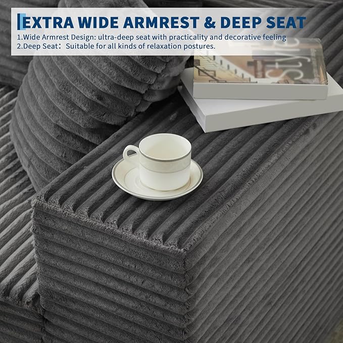 108" Comfy Cloud Sectional Couch with Chaise, L Shaped Boneless Sofa | Gray Couches for Living Room, Modular Sofa Couch & Bed, No Assembly Required, (Gray, Left Facing Chaise)