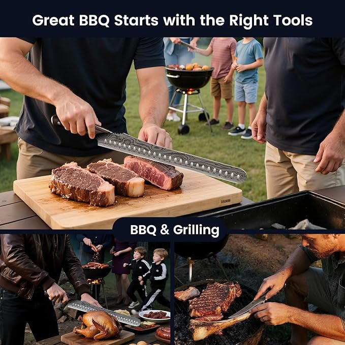 BBQ Carving Knives Set, Brisket Slicing Knife and Boning Knife for Meat Cutting, Razor Sharp Japanese Style High Carbon Steel Kitchen Knives, Wood Ergonomic Full Tang Handle, Ideal for Gift