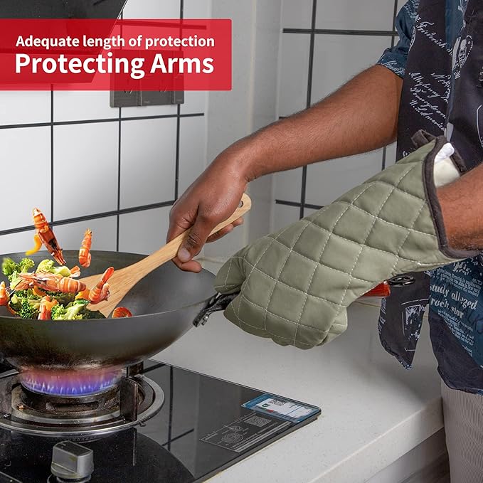 ARCLIBER Oven Mitts Heat Fire Resistant Oven Mitts 425 ° F, Quilted Terry Cloth Cotton Soft Lining Oven Gloves, Extra Long Kitchen Mittens for Cooking Baking