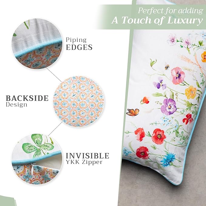 Maison d' Hermine Decorative Cushion Cover 100% Cotton 20"x20" Throw Couch Cover Washable Square Pillowcases with Invisible Zipper for Sofa, Couch, Bedroom, Summer Whisper