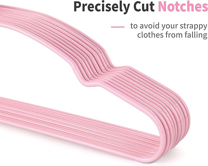TOPIA HANGER Non Slip Hanger 20 Pack, Metal Clothes Hangers Space Saving, Heavy Duty Rubber Coated Wire Hanger for Coat, Shirt, Dress, Pants-Pink, CT12P