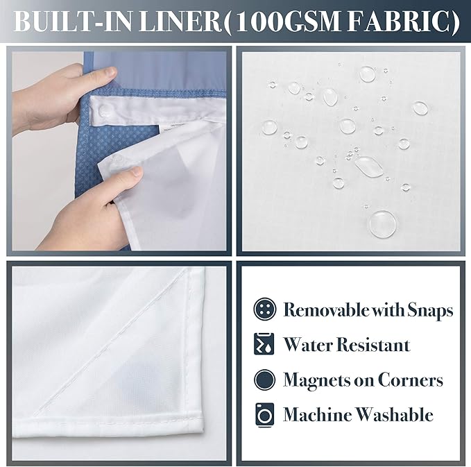 N&Y HOME Waffle Weave Shower Curtain with Snap-in Fabric Liner & Hooks Set - Hotel Style, Water-Repellent & Washable, Heavyweight Fabric & Mesh Top Window - 71x72, Moonlight Blue