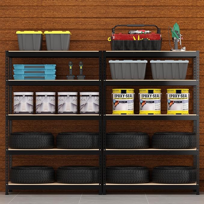 PrimeZone 48" W x 18" D x 72" H Garage Shelving Heavy Duty - Adjustable Metal Storage Shelves, 5 Tier Industrial Shelving Unit, Utility Shelf Rack for Basement, Warehouse, Pantry, Closet, Black, 3Pack