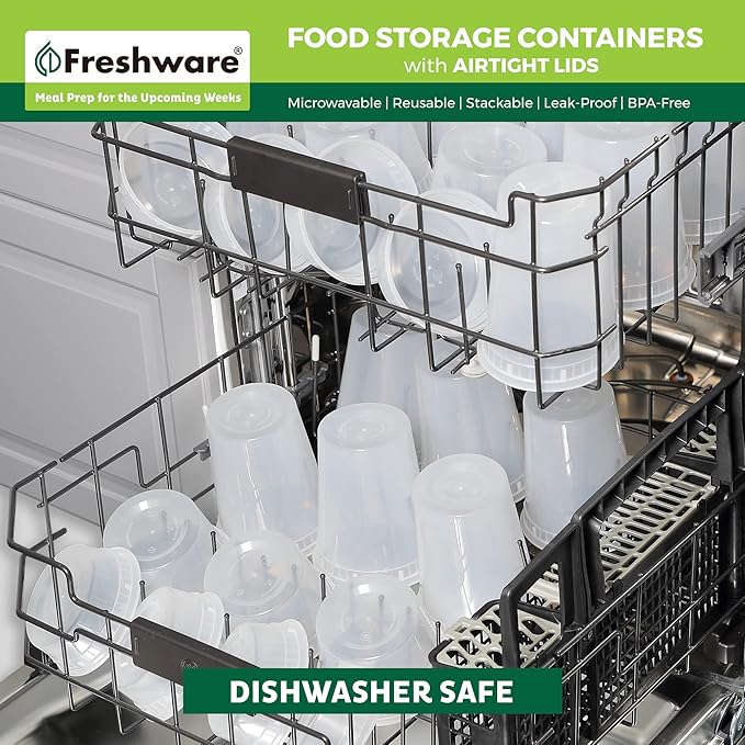 Freshware Food Storage Containers [50 Set] 12 oz Plastic Deli Containers with Lids, Slime, Soup, Meal Prep Containers | BPA Free | Stackable | Leakproof | Microwave/Dishwasher/Freezer Safe