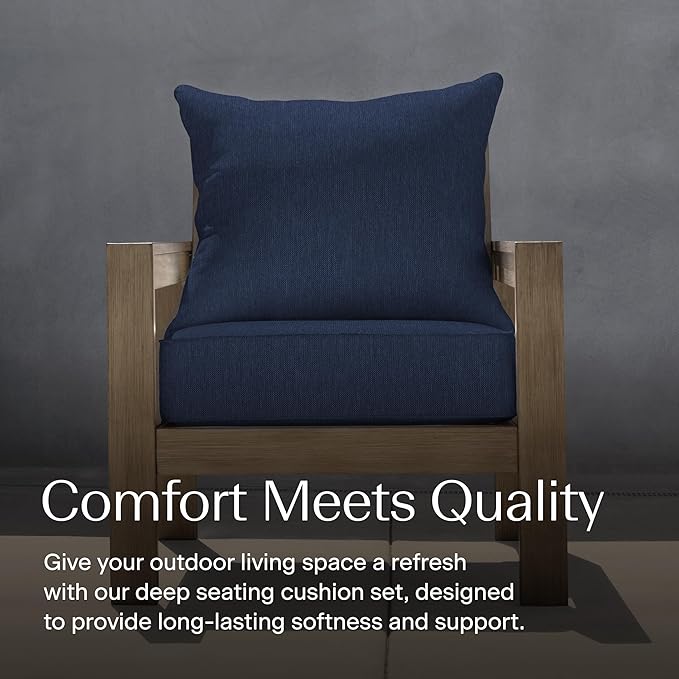 Honeycomb Outdoor Deep Seat, 24 x 23, Textured Solid Indigo Blue Chair Cushion for Patio Furniture