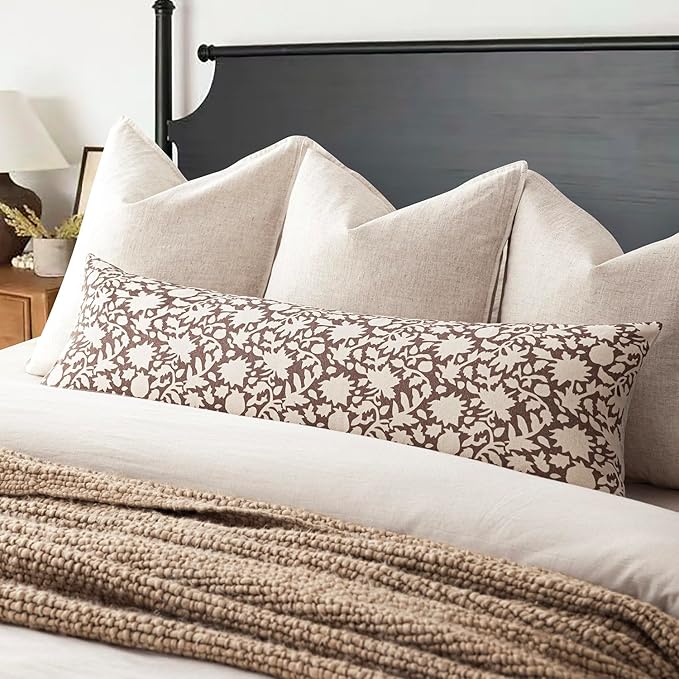 Foindtower Set of 2 Decorative Long Body Lumbar Throw Pillow Covers Accent Farmhouse Cushion Covers Floral Vintage Pillowcase for Couch Sofa Bedroom Living Room Home Decor Outdoor,14×36 Inch,Brown
