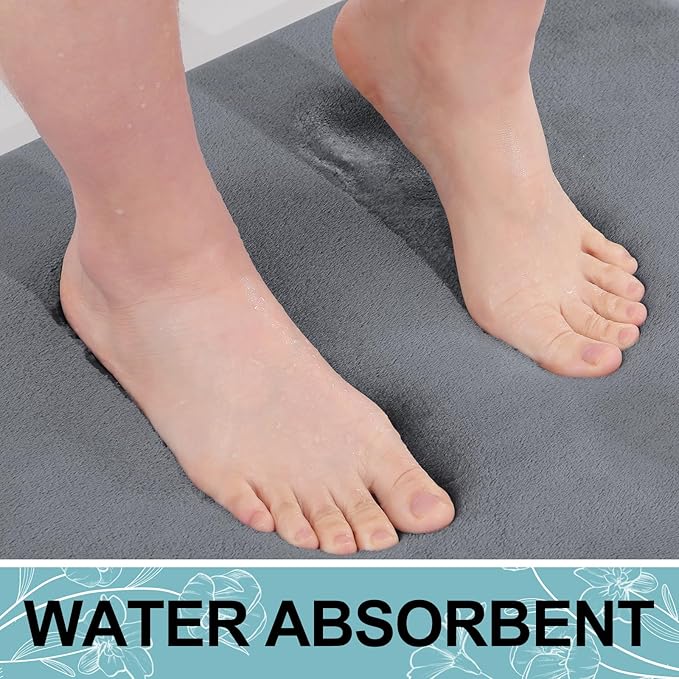 Smiry Memory Foam Bath Mat 47x20, Extra Soft and Absorbent Bathroom Mats, Non Slip Washable Carpet for Floor, Shower and Tub, Dark Grey