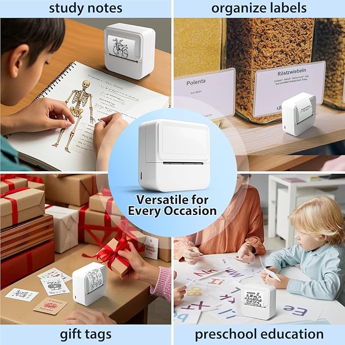 Aixiqee Mini Sticker Printer with 10 Rolls Sticker, Small Thermal Sticker Printer, No Ink Needed, Bluetooth Label Sticker Maker for iPhone, DIY, Photos, Study Notes, Journal, Gift (White)