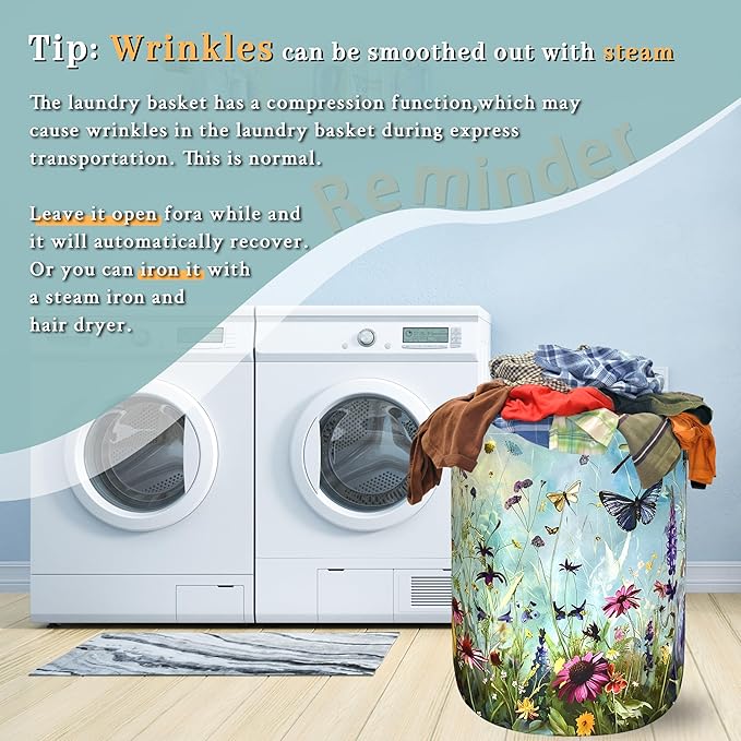 Colorful Flowers Laundry Basket Foldable Oxford Cloth Colorful Dargonfly Laundry Hamper With Handle Portable Clothes Storage Basket 18.9 X 16.5 Inch Storage Bag For Laundry Room/Bathroom/Bedroom