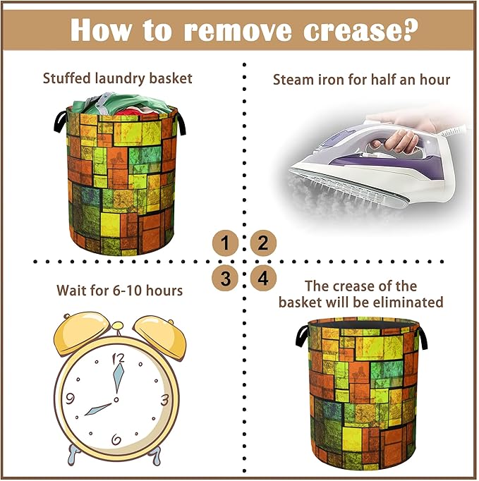 Laundry Basket,Colorful Stained Collapsible Laundry Baskets,Glass Wall Waterproof Oxford Hamper with Handles for Bathroom Bedroom Nursery Home Storage 16"x20"