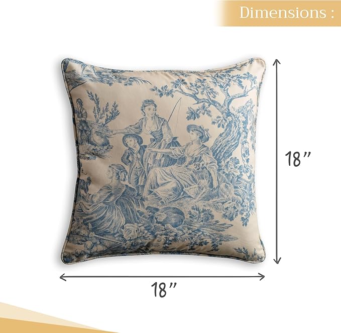 Maison d' Hermine Decorative Pillow Covers 18 x 18 Inch Square 100% Cotton Throw pillow Covers with invisible Zipper Cushion Case for Living Room Couch, Chair, Sofas, Bedroom, Home (The Miller - Blue)