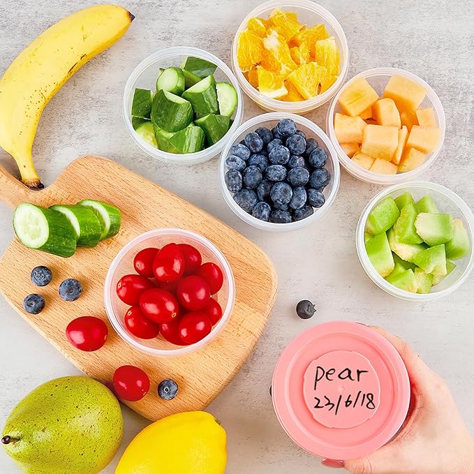 TOFLEN Reusable Small Freezer Containers 5 Oz Plastic Food Storage Containers with Screw On Lids, Leakproof & Airtight, Freezer Safe, Dishwasher Safe, Set of 12 Multicolor