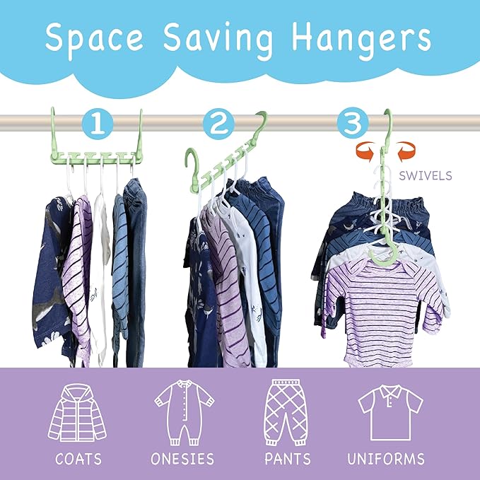 Wonder Hanger Max 10-Pack Space Saving Hangers, Reinforced Hooks Swivels 360°, Cascading Hanger, Teens, College Dorms, Kids & Closet Organizer, Assembled – Pastel Green