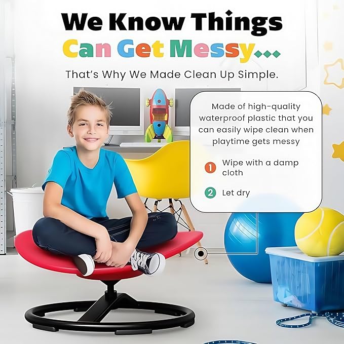 Sensory Spinning Chair for Kids with Autism - Round-Shaped Sensory Seat for Autism & ADHD, Promotes Balance, Focus & Core Strength - Sturdy Sit & Whirl Spinner for Home, School & Therapy Play (Red)