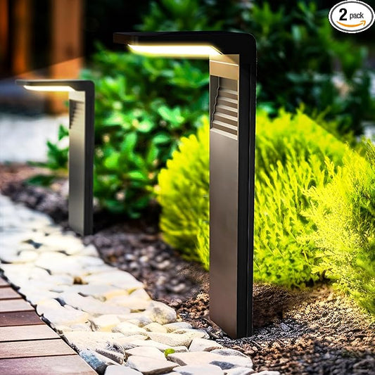 Solar Pathway Lights, 2 Pack LED Solar Lights Outdoor Waterproof, Bright Landscape Path Lights for Yard Patio Driveway Walkway Decorative with Warm and Cool White Light