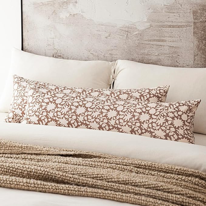 Foindtower Set of 2 Decorative Long Body Lumbar Throw Pillow Covers Accent Farmhouse Cushion Covers Boho Pillowcase for Couch Sofa Bedroom Living Room Home Decor Outdoor,14×36 Inch,Light Orange Brown
