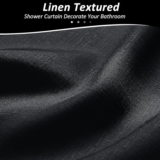 Black Shower Curtains for Bathroom, Ombre Textured Fabric Shower Curtain Set, Hotel Spa Luxury with 12 Hooks, Machine Washable, Decorative Bathroom Curtain Black 72 x 72