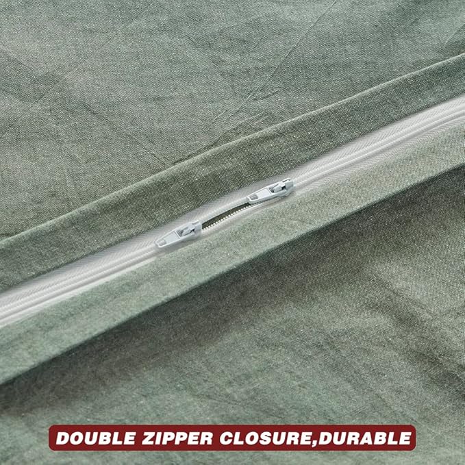 FACE TWO FACE Bedding Duvet Cover Set100% Washed Cotton Duvet Cover Linen Like Textured Breathable Durable Soft Comfy (Twin, Reversible Green)