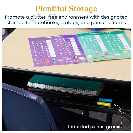 ECR4Kids Open Front Desk with Metal Storage Book Box, Adjustable, Classroom Furniture, Maple/Black