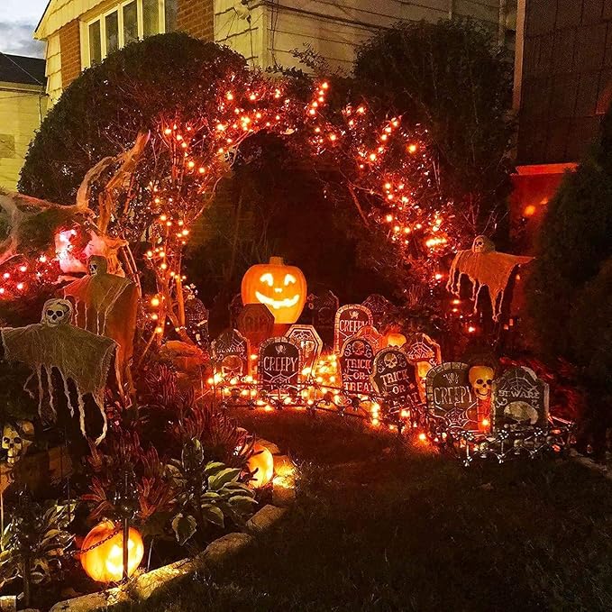 JMEXSUSS 500 LED Halloween Lights Outdoor, 163FT 8 Modes Orange Halloween Light Indoor Clear Wire, Outdoor Waterproof Thanksgiving Lights Plug in for Fall Room Porch Christmas