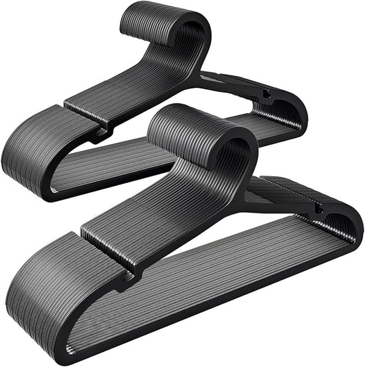 50 Pack Clothes Hangers, Non Slip Plastic Coat Hangers, Space Saving Hangers, Heavy Duty, Hanging Dry Wet Clothes,16.4" x 8.3", Black, UAPY0550B