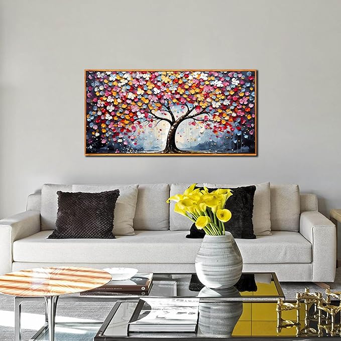 Framed Canvas Wall Art for Living Room Bedroom Office Large Tree of Life Wall Art Colorful Tree Picture Modern Canvas Prints Decor Size 20x40