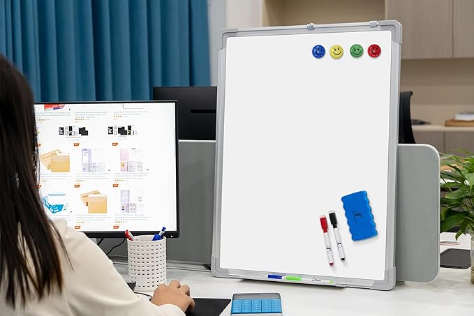 Whiteboard Set - Dry Erase Board 18 x 24 in with 1 Magnetic Dry Eraser, 4 Drywipe Markers and 4 Magnets - Small White Hanging Message Scoreboard for Home Office School (18x24 in)