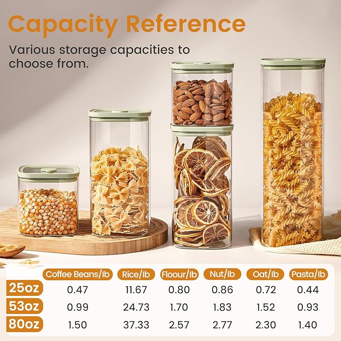 Square Glass Food Storage Jars with Lids[Set of 5], Perfect for Pasta, Cookies, Nuts, Coffee, Cereal, Flour,Organize Your Kitchen with these BPA-Free Glass Jars with Silicone Lids