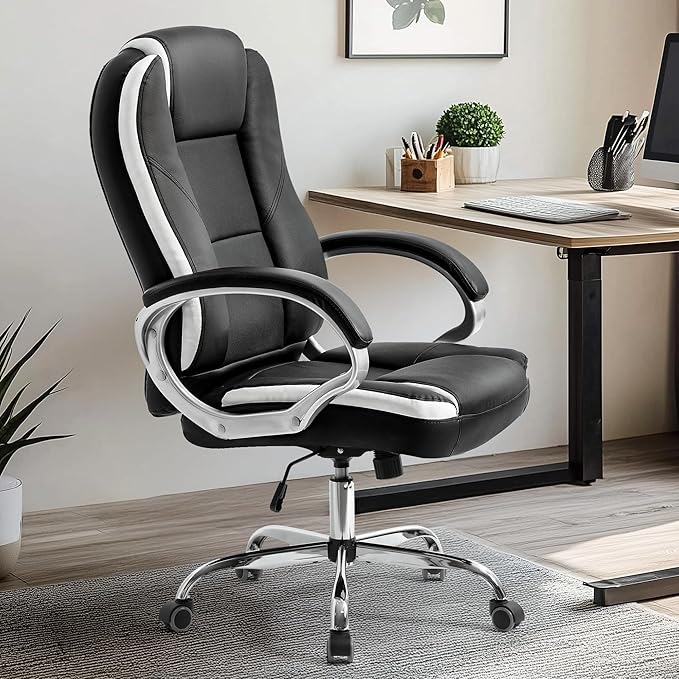 NEO CHAIR Office Desk Ergonomic Gaming Chair High Back Adjustable Computer Chair with Wheels and Lumbar Support Comfy Leather Executive Swivel (Black)